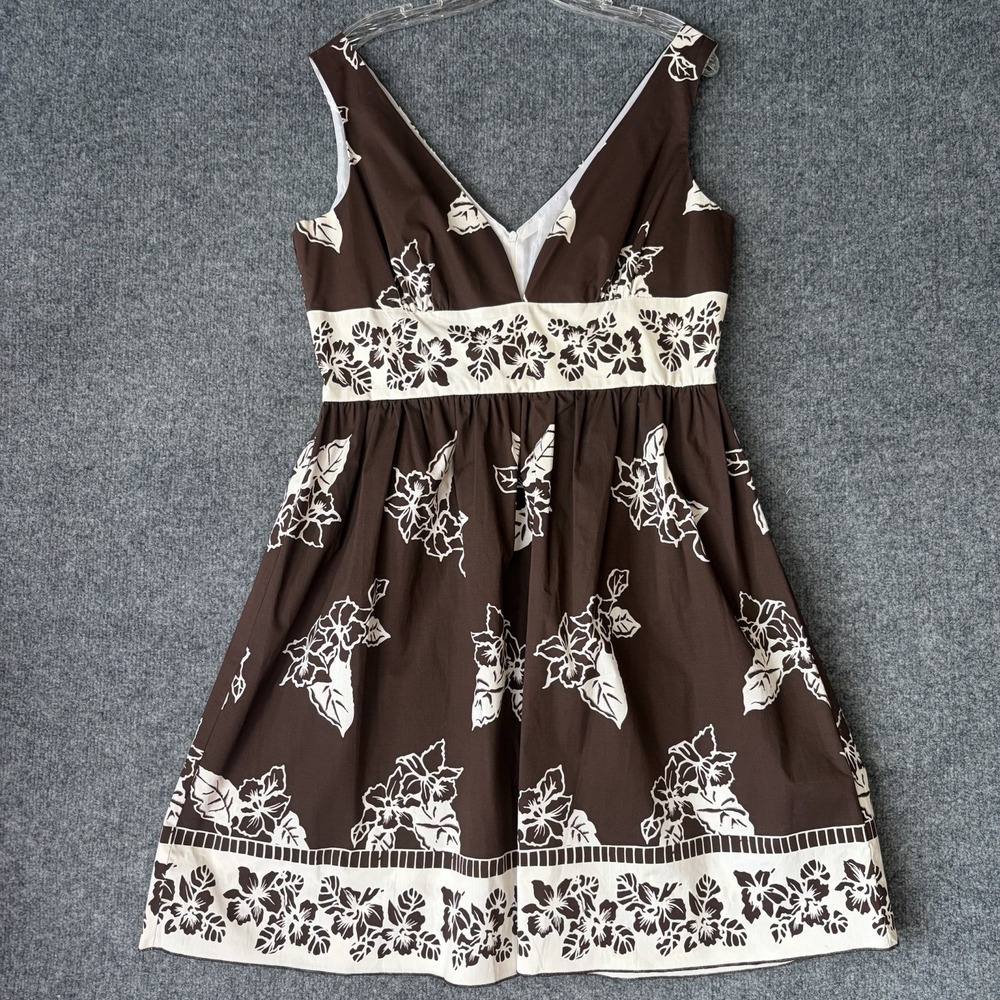 Alyn Paige Floral A-Line Dress Women 6 Brown Cream Sleeveless V-Neck Summer Boho